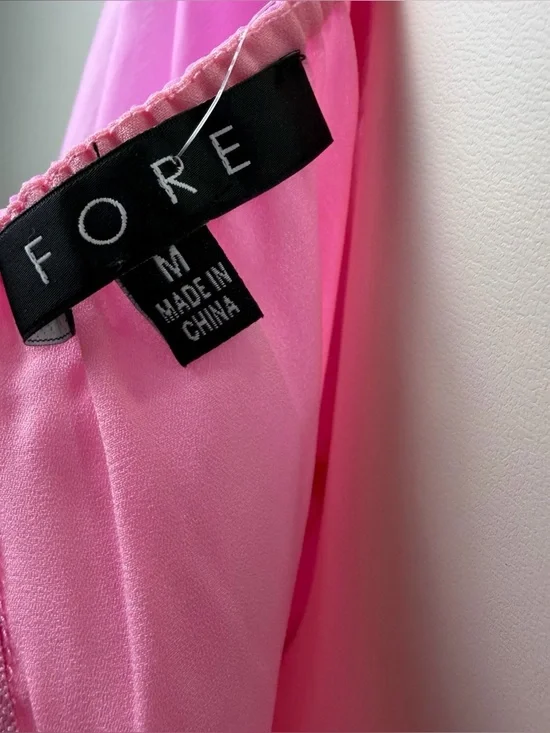 FORE Pink Puff Sleeve Mini Dress Women's Size Medium Square Neck Cottagecore - Picture 6 of 10